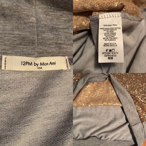 12PM by Mon Ami Gold Sequins Gray Hoodie Pullover - Picture 7 of 8